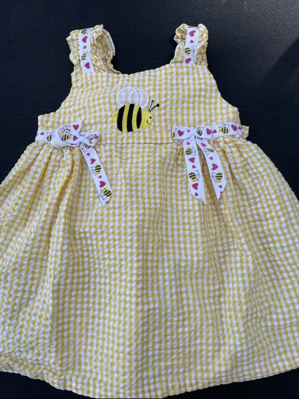 Youngland Yellow and White Gingham Dress with Bee Trim